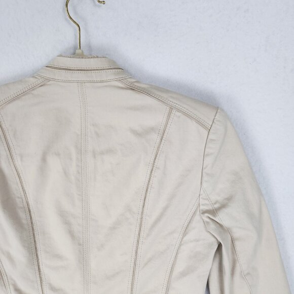 WHBM Jacket Womens 2 Cream Cropped 3/4 Sleeve Two Button Blazer Business Casual - Picture 15 of 16